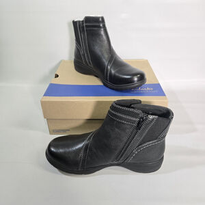 Clarks Women's Carleigh Style Black Leather Ankle Boots 6.5 NIB Comfort Winter